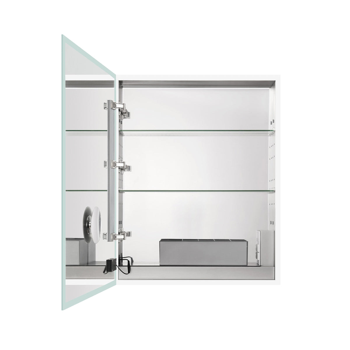 allen + roth Landen 24-in x 30-in Lighted LED Surface/Recessed Mount Silver Mirrored Soft Close Medicine Cabinet with Outlet