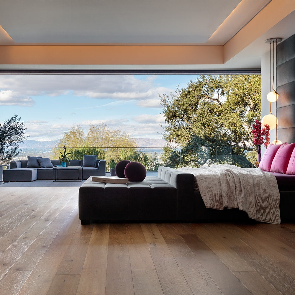 Villa Barcelona French oak Serena hardwood flooring — installed room view