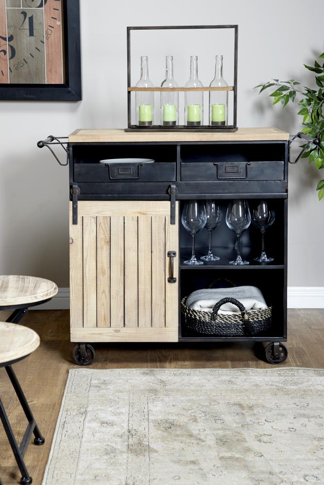 Grayson Lane Black Metal Base with Wood Top Rolling Kitchen Cart (41-in x 16-in x 34-in)
