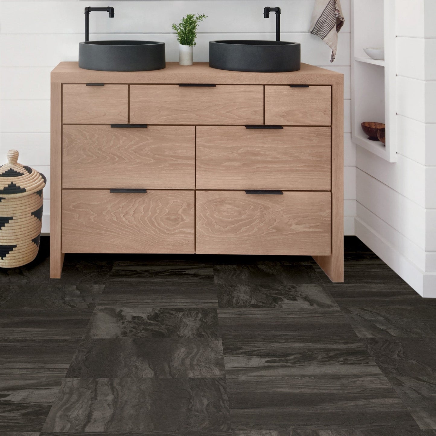 FloorPops Black 12-in x 12-in Water Resistant Peel and Stick Vinyl Tile Flooring (20-sq ft)