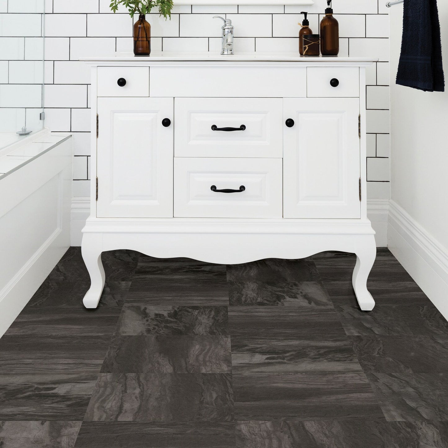FloorPops Black 12-in x 12-in Water Resistant Peel and Stick Vinyl Tile Flooring (20-sq ft)