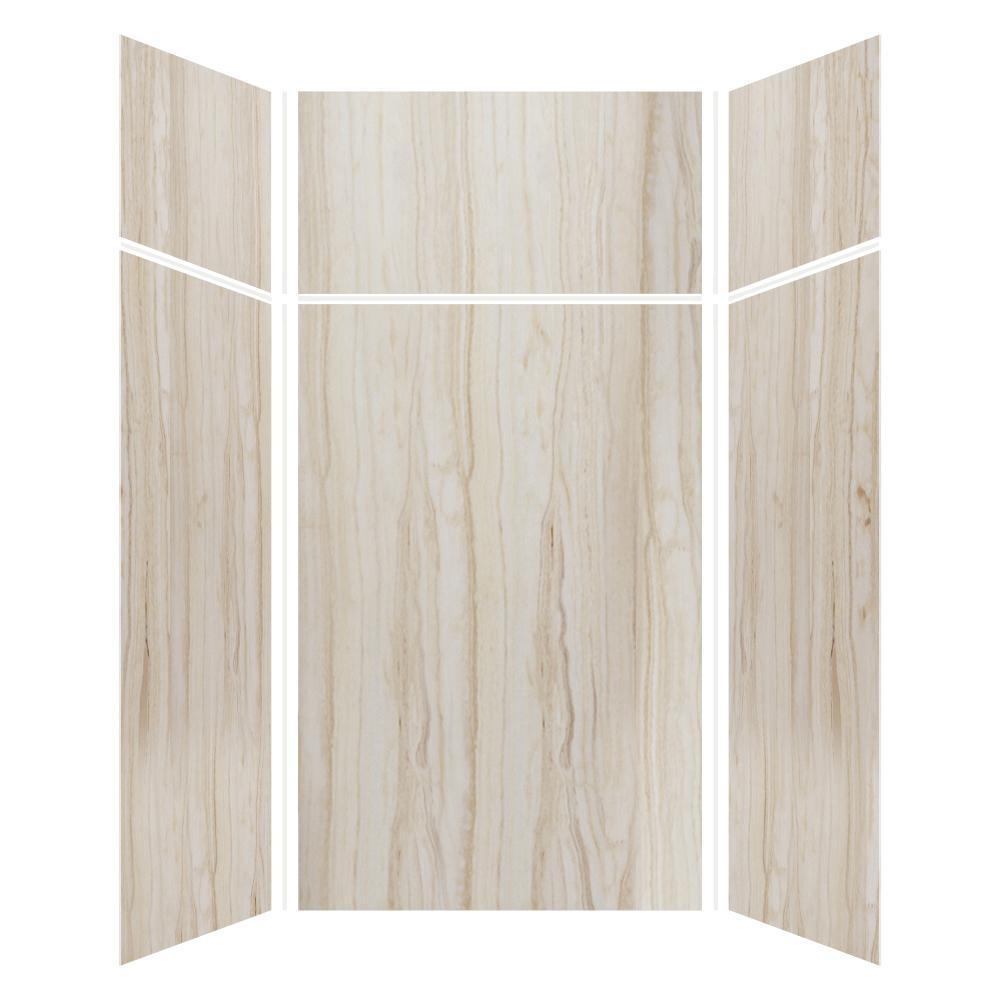 Expressions 48 in. x 48 in. x 96 in. 4-Piece Easy Up Adhesive Alcove Shower Wall Surround in Bianca - Super Arbor