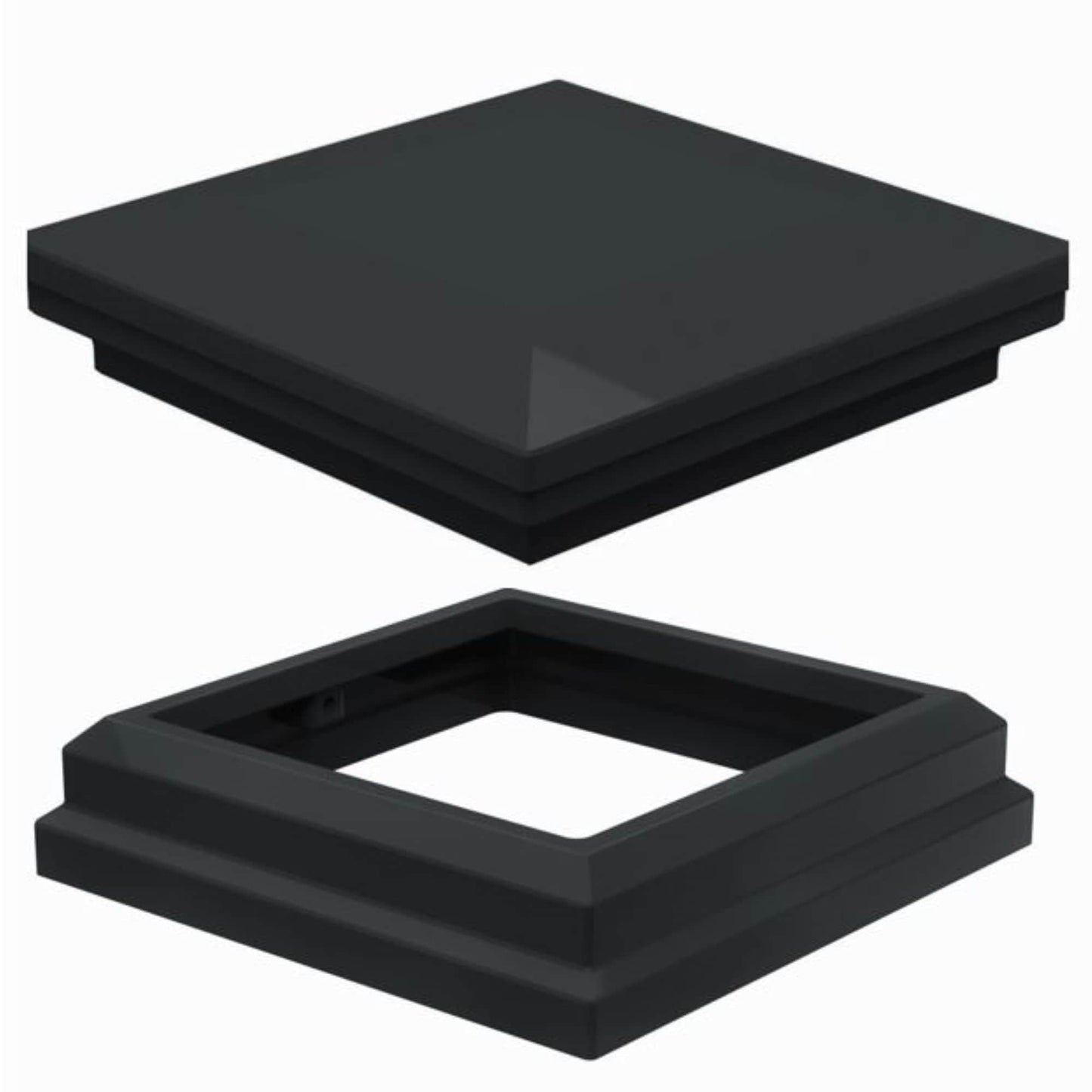 Fortress Building Products 5-in W x 5-in L Gloss Black Decorative Metal Fence Post Cap and Collar- Fits Common Post Measurement: 5-in x 5-in