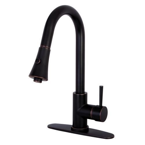 Kingston Brass Concord Oil-Rubbed Bronze 1-Handle Deck-Mount Pull-Down Handle Kitchen Faucet