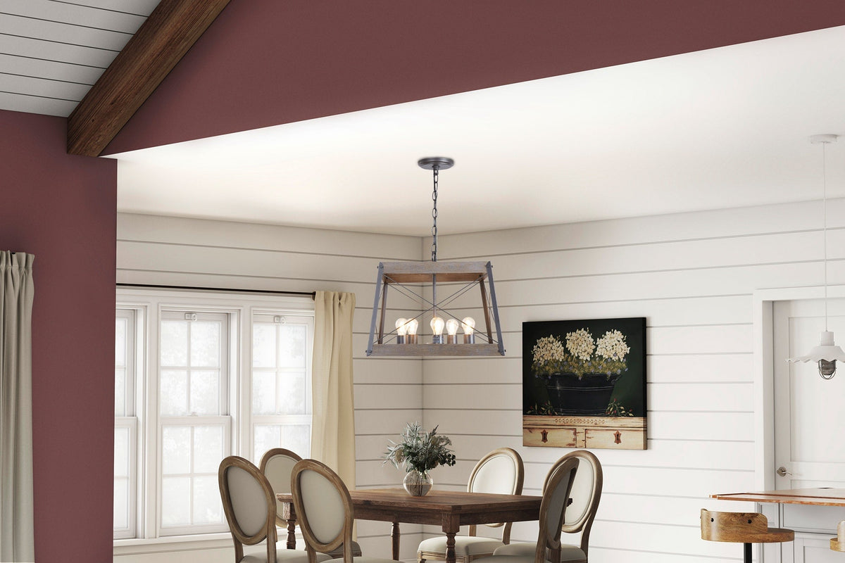 Progress Lighting Bradberry 5-Light Weathered Oak and Graphite Farmhouse Lantern Medium Hanging Pendant Light