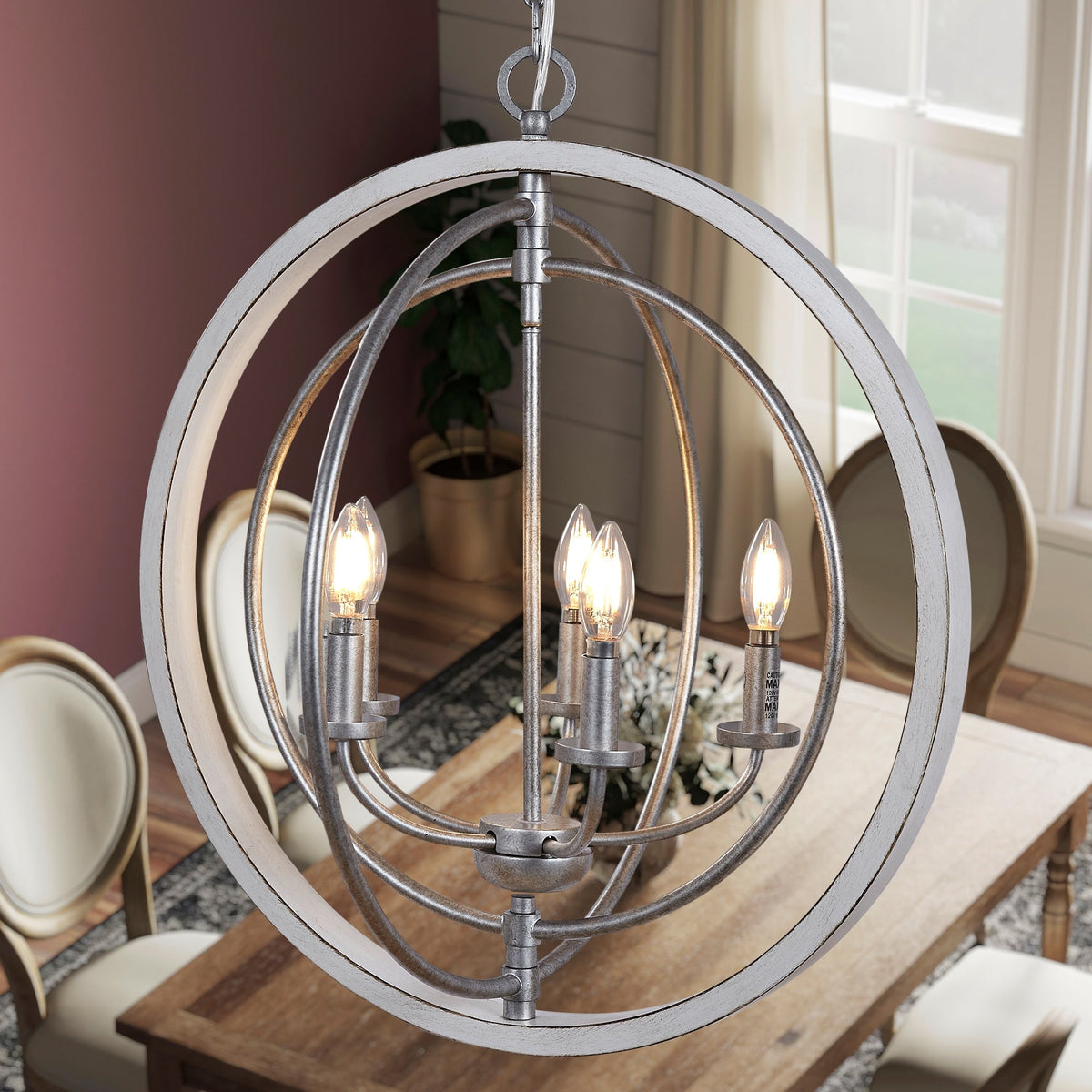 Progress Lighting Fairwood 5-Light Antique White and Galvanized Farmhouse Globe Medium Hanging Pendant Light