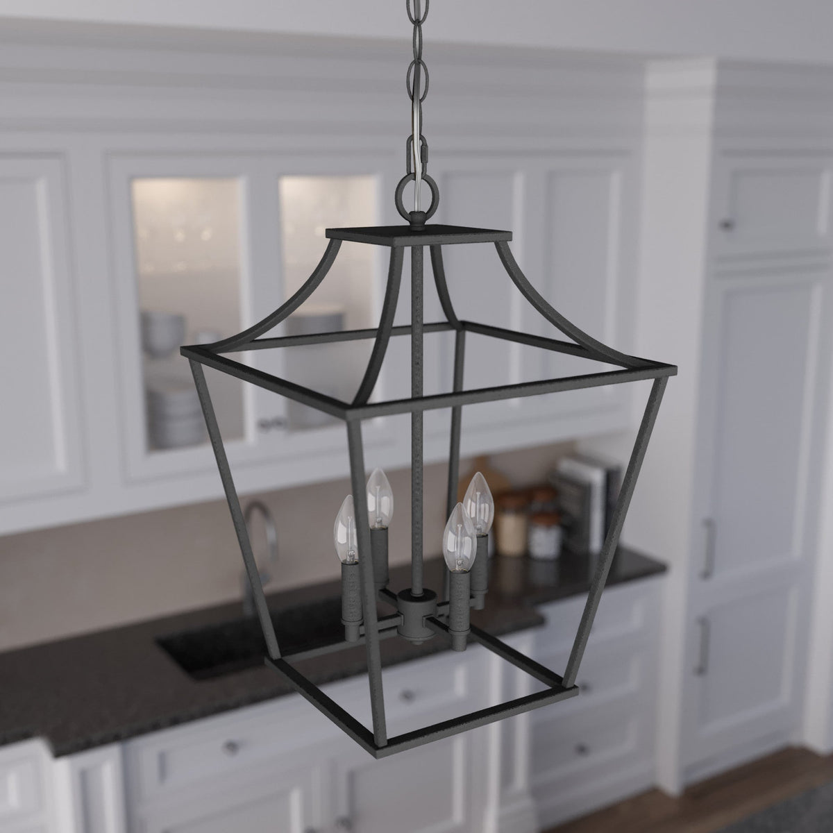 Hunter Laurel Ridge 4-Light Natural Iron Traditional Lantern LED Medium Hanging Pendant Light
