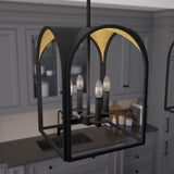Hunter Dukestown 4-Light Natural Iron with Gold Leaf Transitional Lantern LED Medium Hanging Pendant Light