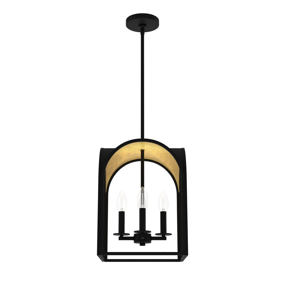 Hunter Dukestown 4-Light Natural Iron with Gold Leaf Transitional Lantern LED Medium Hanging Pendant Light
