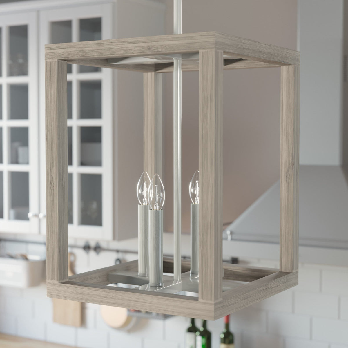 Hunter Squire Manor 4-Light Brushed Nickel Modern/Contemporary Lantern LED Medium Hanging Pendant Light