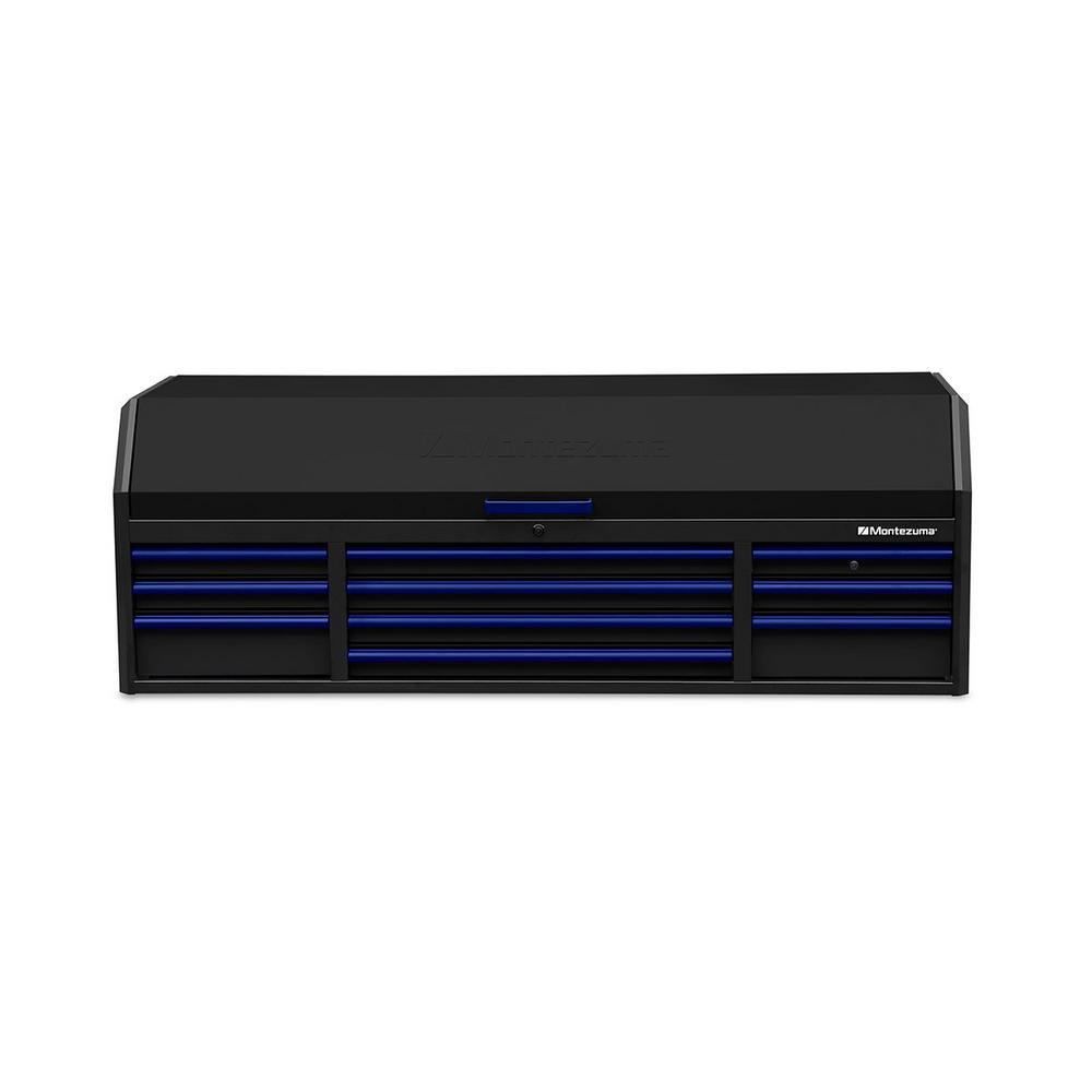 72 in. x 24 in. 10-Drawer Tool Top Chest with Power and USB Outlets in Black and Blue - Super Arbor