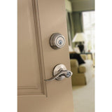 Tustin Satin Nickel Exterior Entry Door Lever and Single Cylinder Deadbolt Combo Pack Featuring SmartKey Security - Super Arbor
