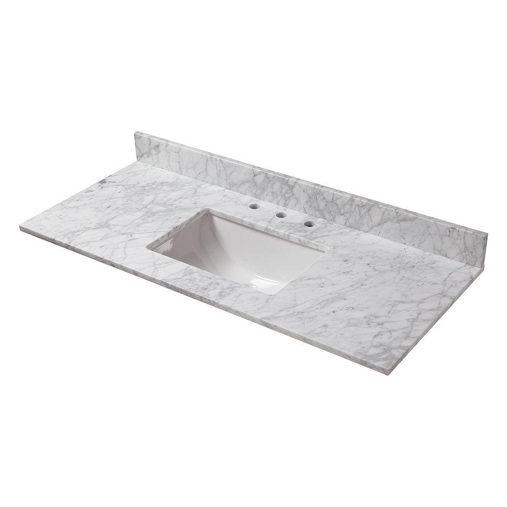 61 in. W Engineered Marble Single Sink Vanity Top in Winter White with White Trough Sink - Super Arbor