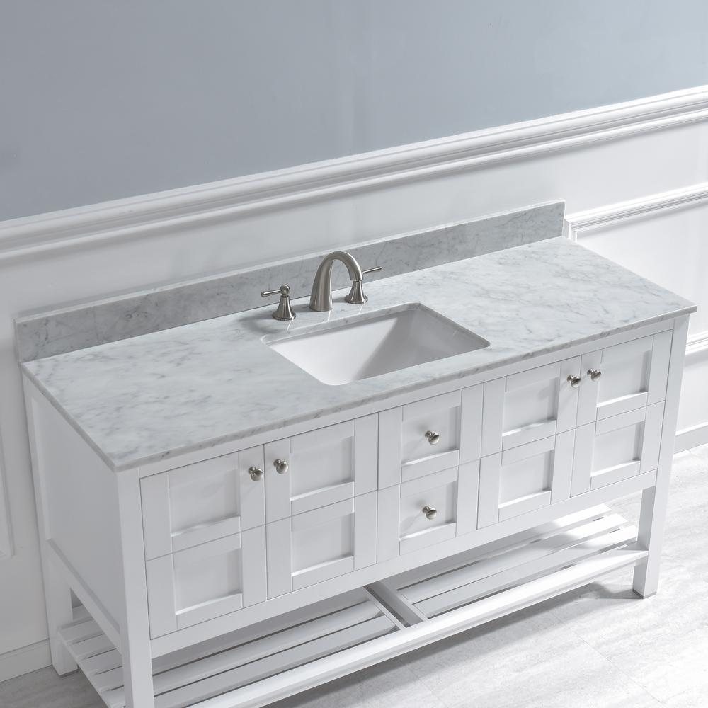Harlow 61 in. W x 22 in. D Single Basin Carrara Marble Vanity Top in Carrara White with White Vitreous China Basin - Super Arbor