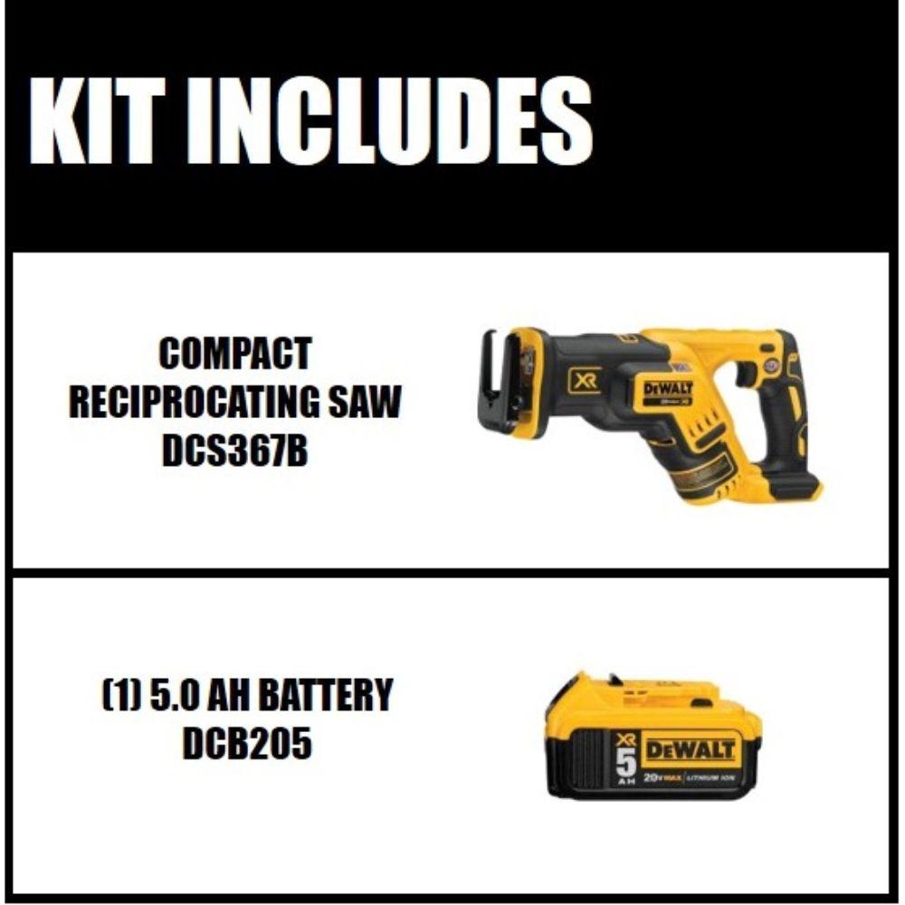 20-Volt MAX XR Li-Ion Brushless Cordless Compact Reciprocating Saw (Tool-Only) with Free 20-Volt MAX Li-Ion Battery 5Ah - Super Arbor