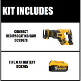 20-Volt MAX XR Li-Ion Brushless Cordless Compact Reciprocating Saw (Tool-Only) with Free 20-Volt MAX Li-Ion Battery 5Ah - Super Arbor