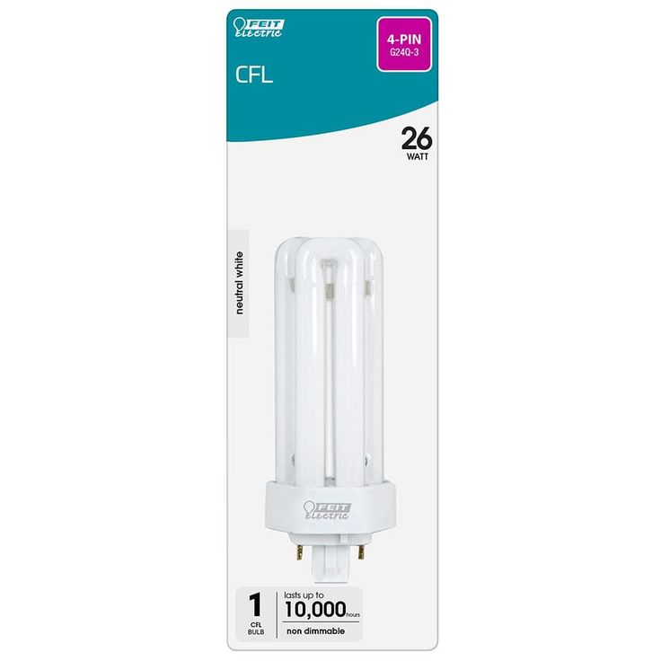 26W Equiv PL CFLNI Quad Tube 4-Pin Plug-in G24Q-3 Base Compact Fluorescent CFL Light Bulb, Bright White 3500K