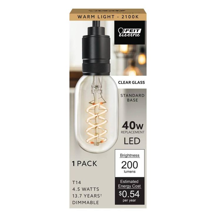Feit Electric 40-Watt Equivalent T14 Dimmable LED Clear Glass Vintage Edison Light Bulb With Spiral Filament Warm White (4-Pack)