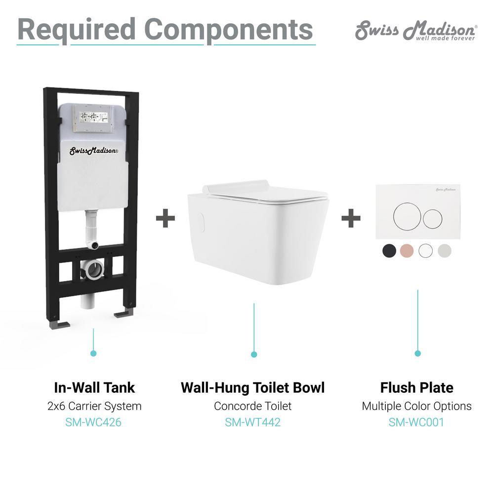 0.8/1.28 GPF Concorde Wall Hung Square Dual Flush Elongated Toilet Bowl in White