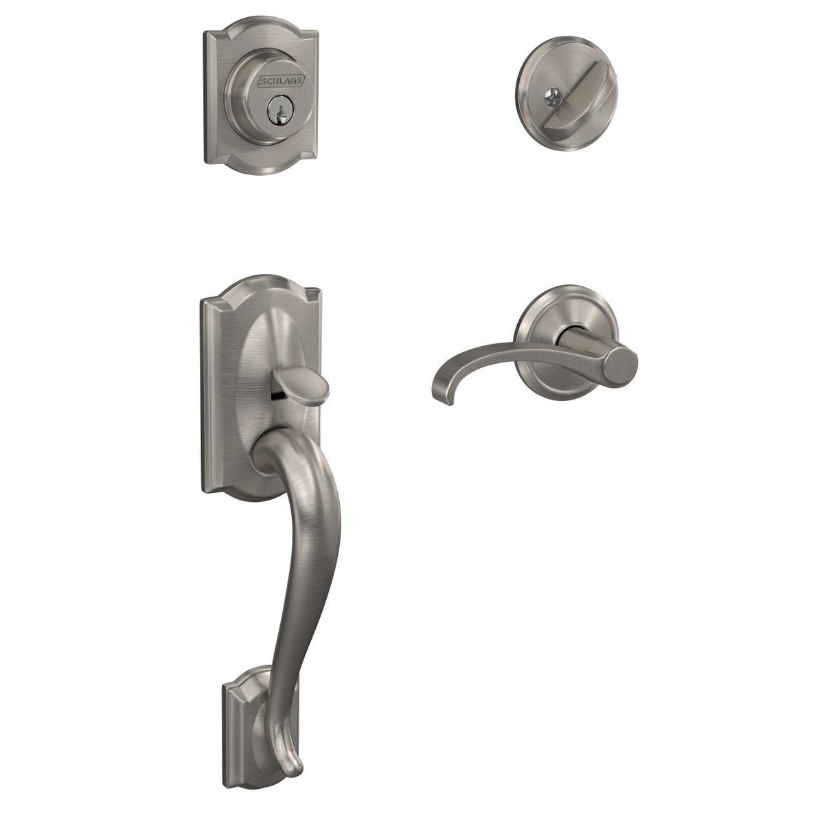 Schlage Custom Camelot Aged Bronze Single Cylinder Door Handleset with Whitney Lever and Alden Trim