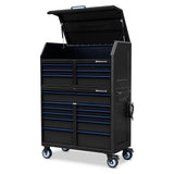 24 in. x 46 in. 17-Drawer Tool Chest and Cabinet Combo with Power and USB Outlets in Black and Blue - Super Arbor