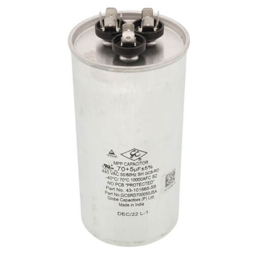 Rheem 43-101665-59 capacitor - front view (Product Type: Capacitor)