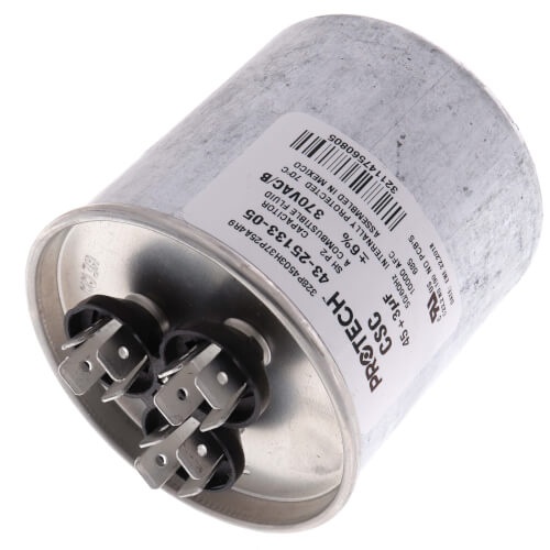 Rheem 43-25133-05 capacitor - detail view (Voltage: 370V; MFD: 45/3)