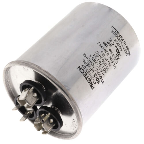 Rheem 43-25133-07 capacitor - detail view (Voltage: 370V; MFD: 50/3)