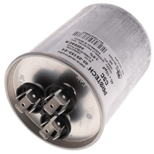 Rheem 43-25133-24 capacitor - detail view (Voltage: 440v; MFD: 45/10)