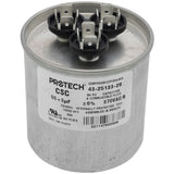 Rheem 43-25133-28 capacitor - front view (Voltage: 370V; MFD: 55/3)