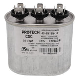 Rheem 43-25135-17 capacitor - front view (Voltage: 370V; MFD: 35/3)