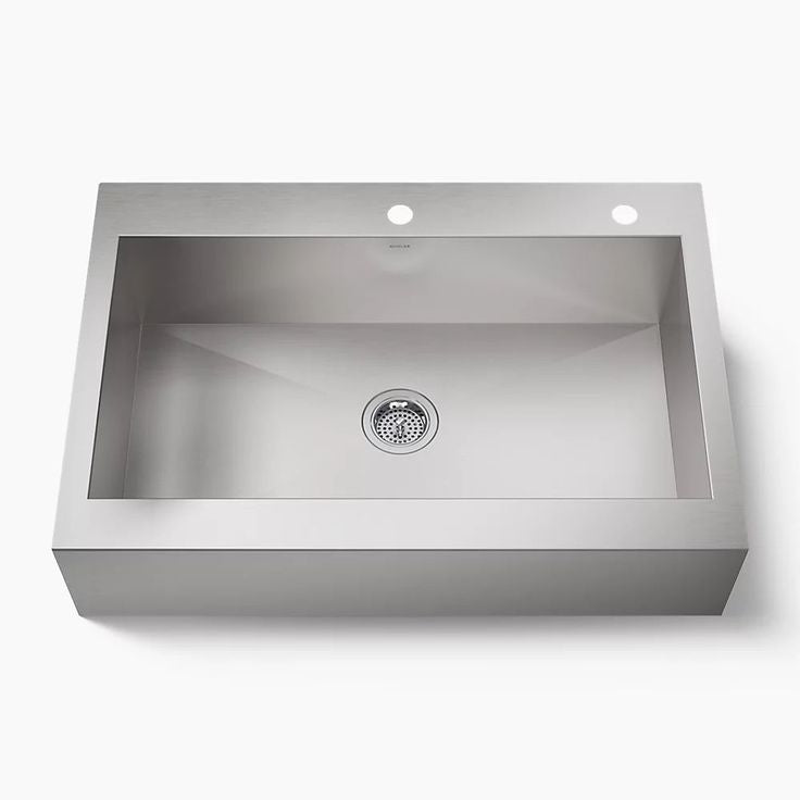 KOHLER Vault 35.75-in x 24.3125-in Single Bowl Tall (8-in or Larger) Drop-In Apron Front/Farmhouse 2-Hole Commercial/Residential Kitchen Sink