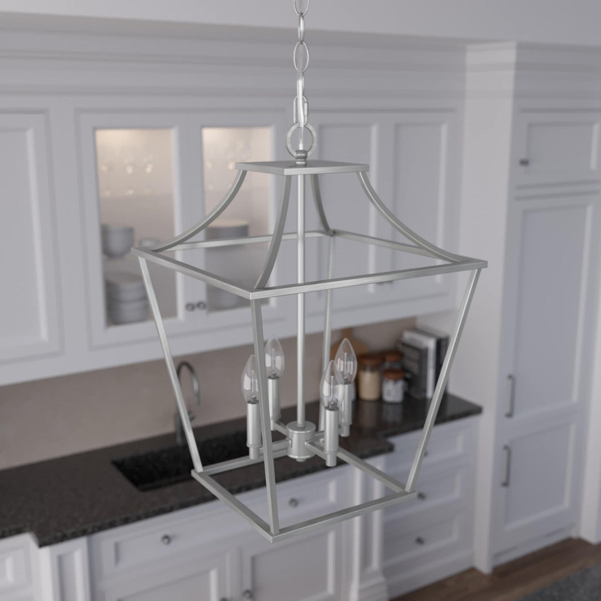 Hunter Laurel Ridge 4-Light Brushed Nickel Traditional Lantern LED Medium Hanging Pendant Light