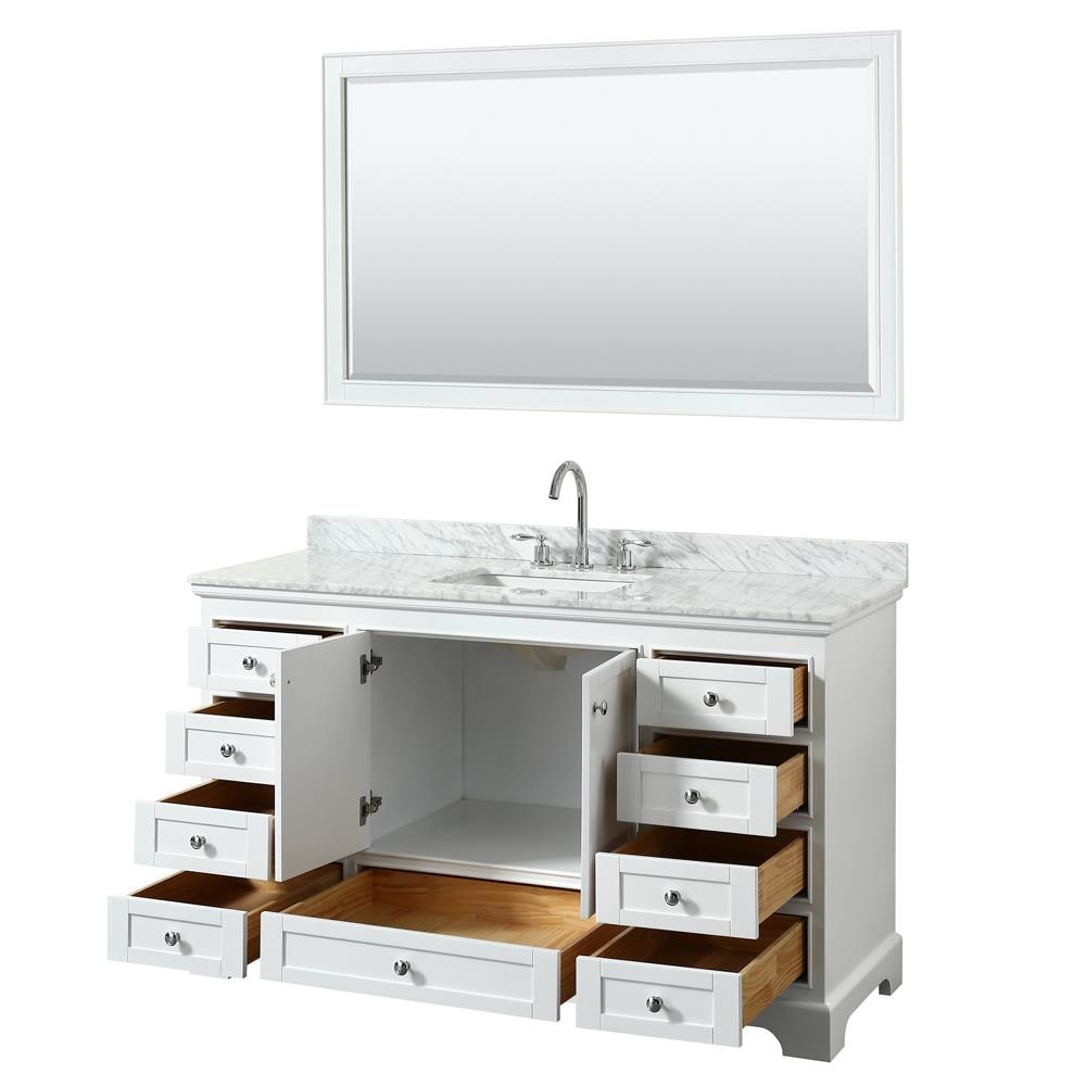 Wyndham Collection Deborah 60-in White Single Sink Bathroom Vanity with White Carrara Natural Marble Top (Mirror Included)
