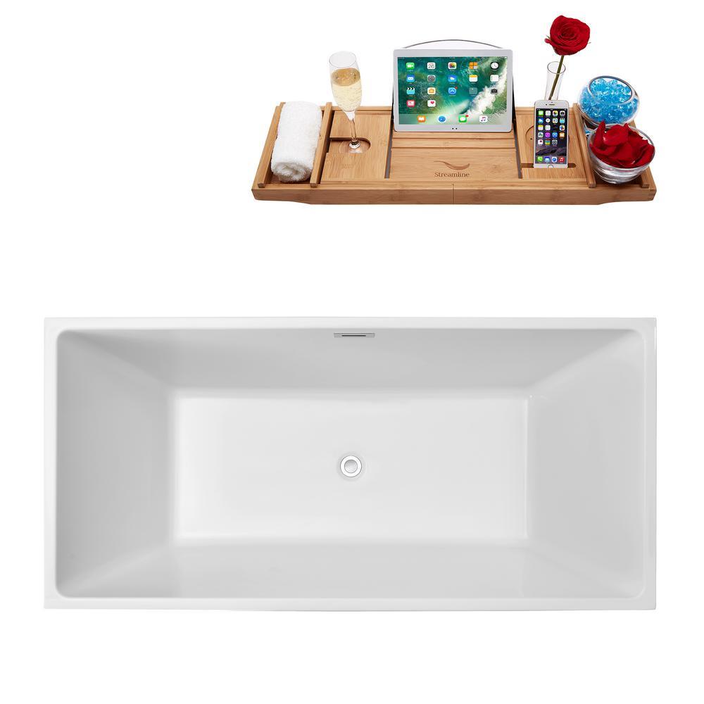 57.9 in. Acrylic Flatbottom Non-Whirlpool Bathtub in Glossy White - Super Arbor