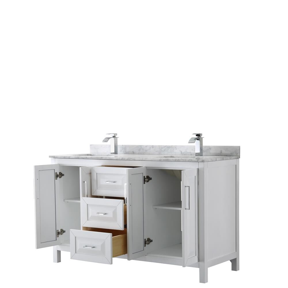 Wyndham Collection Daria 60-in White Double Sink Bathroom Vanity with White Carrara Marble Natural Marble Top
