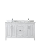 Wyndham Collection Daria 60-in White Double Sink Bathroom Vanity with White Carrara Marble Natural Marble Top