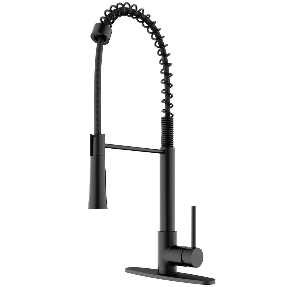 Laurelton Single-Handle Pull-Down Sprayer Kitchen Faucet with Deck Plate in Matte Black - Super Arbor