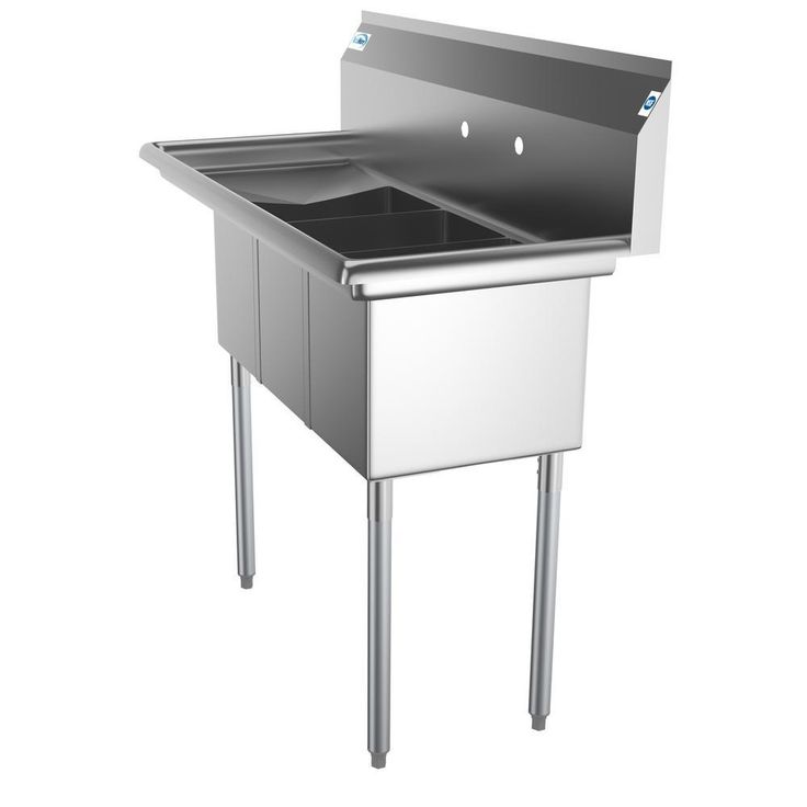 Freestanding Stainless Steel 45 in. 2-Hole Triple Bowl Commercial Kitchen Sink