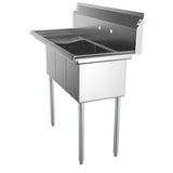 Freestanding Stainless Steel 45 in. 2-Hole Triple Bowl Commercial Kitchen Sink