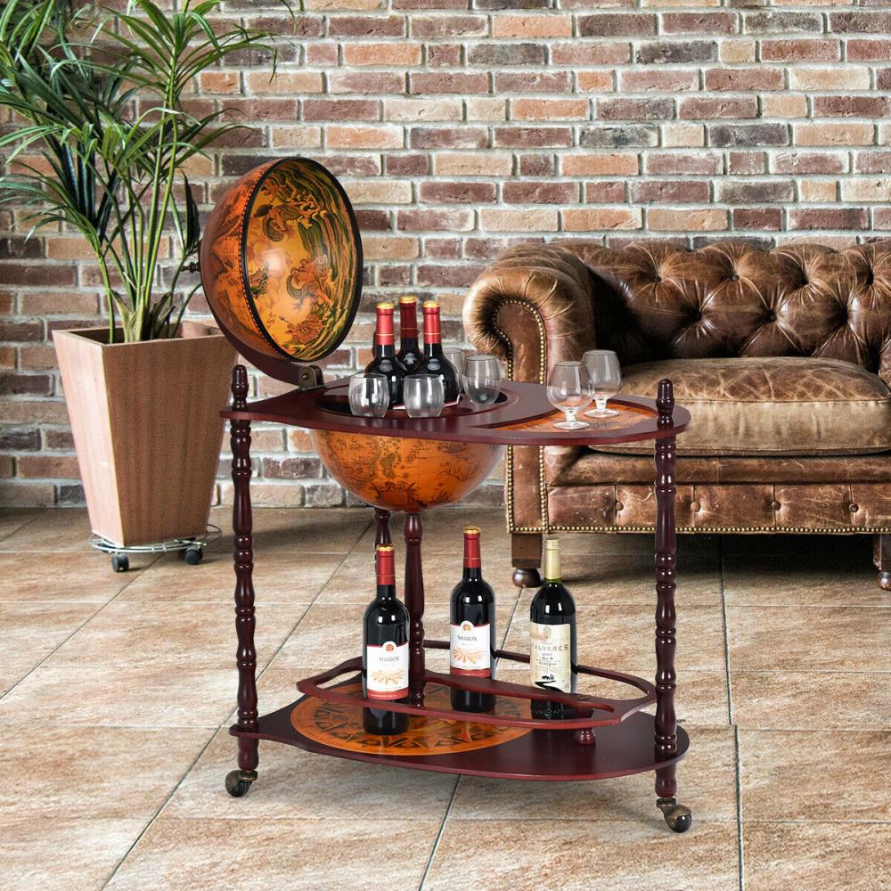 Costway Contemporary Brown Wood Wine Cabinet (27.5 in. W x 34.5 in. H x 18 in. D) - Ideal for Office, Kitchen, and Study
