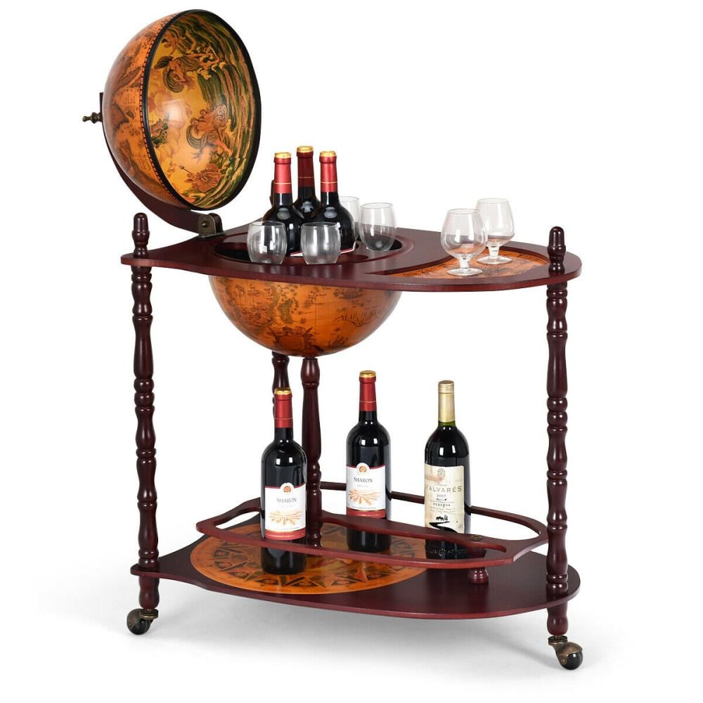 Costway Contemporary Brown Wood Wine Cabinet (27.5 in. W x 34.5 in. H x 18 in. D) - Ideal for Office, Kitchen, and Study