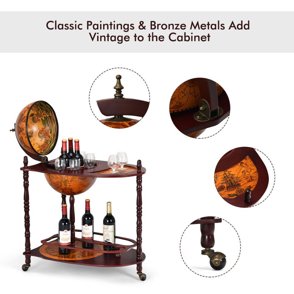 Costway Contemporary Brown Wood Wine Cabinet (27.5 in. W x 34.5 in. H x 18 in. D) - Ideal for Office, Kitchen, and Study
