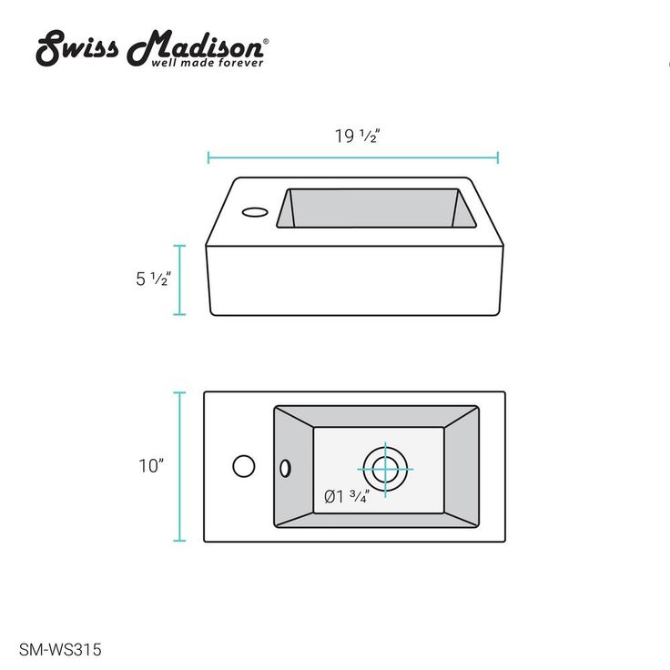 Swiss Madison Voltaire 19.5 in. x 10 in. Rectangular Ceramic Wall Hung Vessel Sink with Left Side Faucet Mount in White