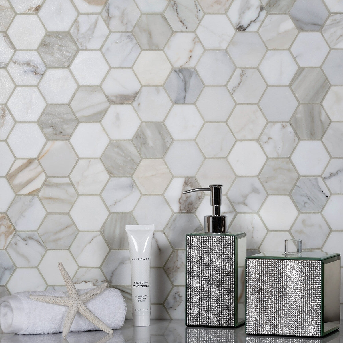 Apollo Tile Gray 12-in x 12-in Honed Natural Stone Marble Honeycomb Marble Look Floor and Wall Tile (4.83-sq. ft/ Carton)