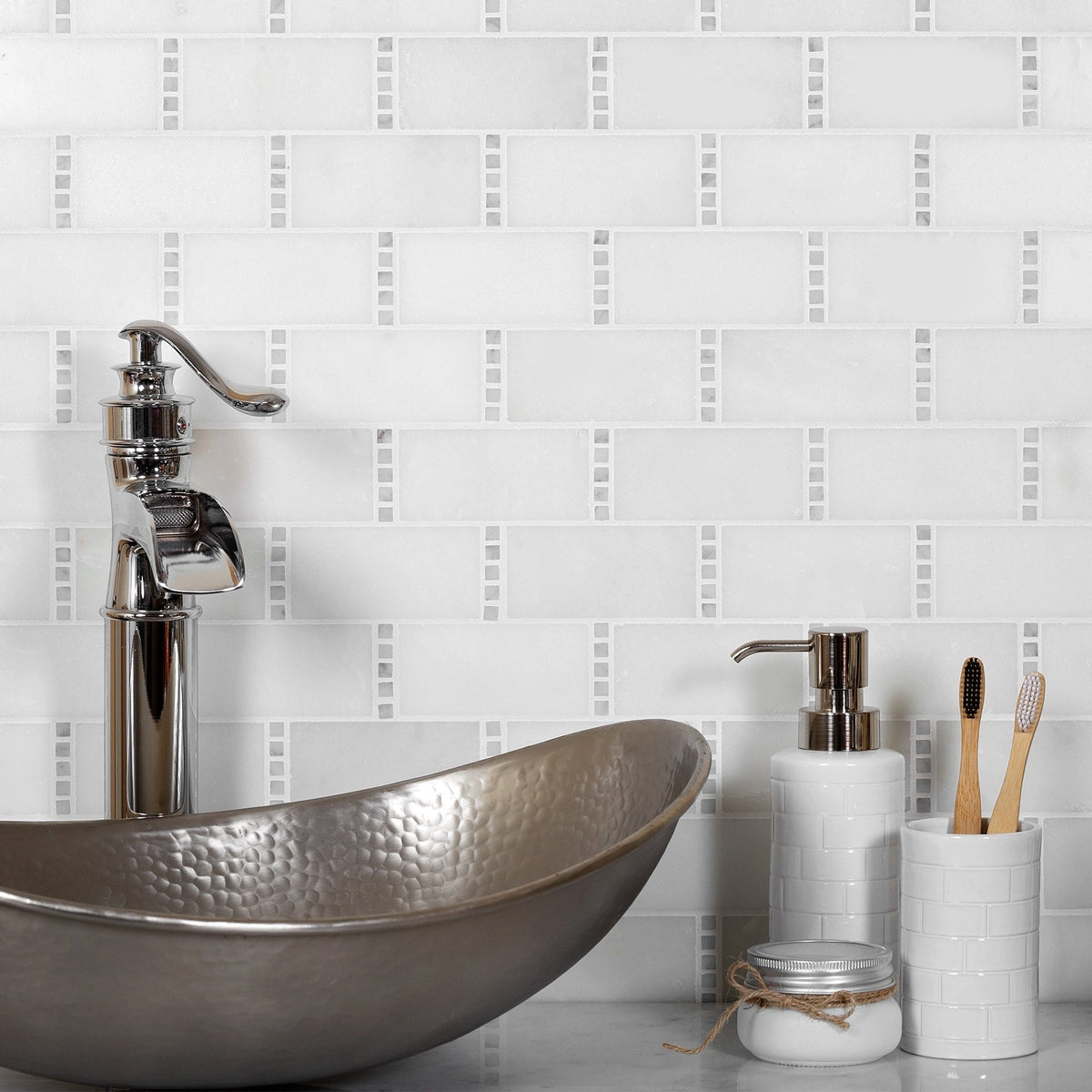 Apollo Tile White 1-1/2-in x 12-in Hand-painted Natural Stone Marble Brick Wall Tile (5.28-sq. ft/ Carton)