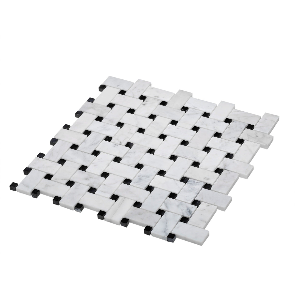 Apollo Tile White, Black 12-in x 12-in Polished Natural Stone Marble Basketweave Wall Tile (5-sq. ft/ Carton)