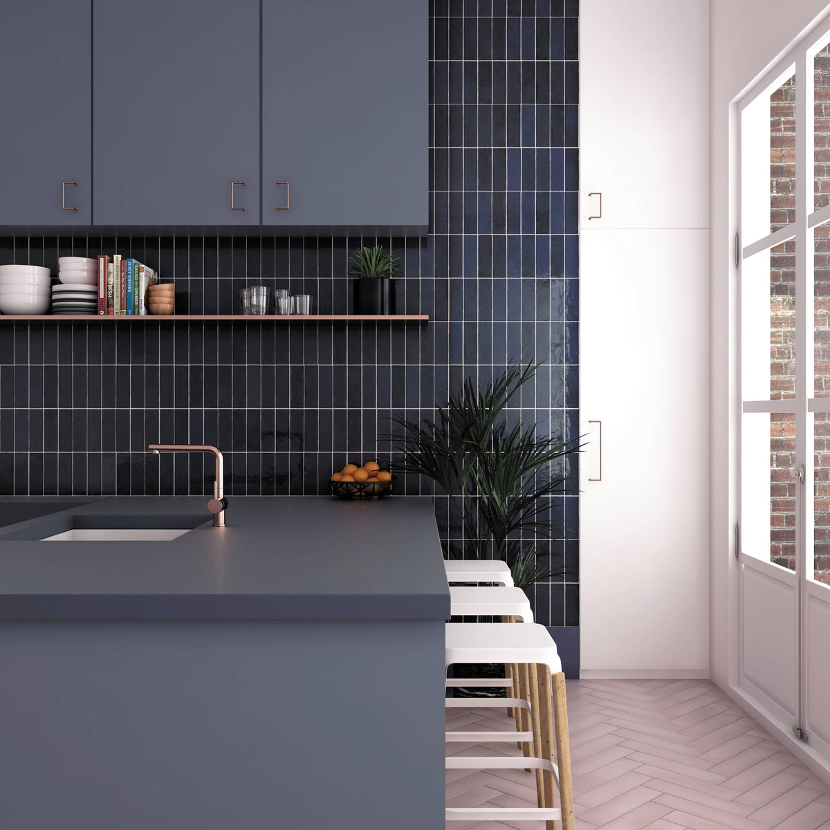 Apollo Tile (Sample) Duchess Dark Blue 2-1/2-in x 8-in Glossy Ceramic Subway Wall Tile