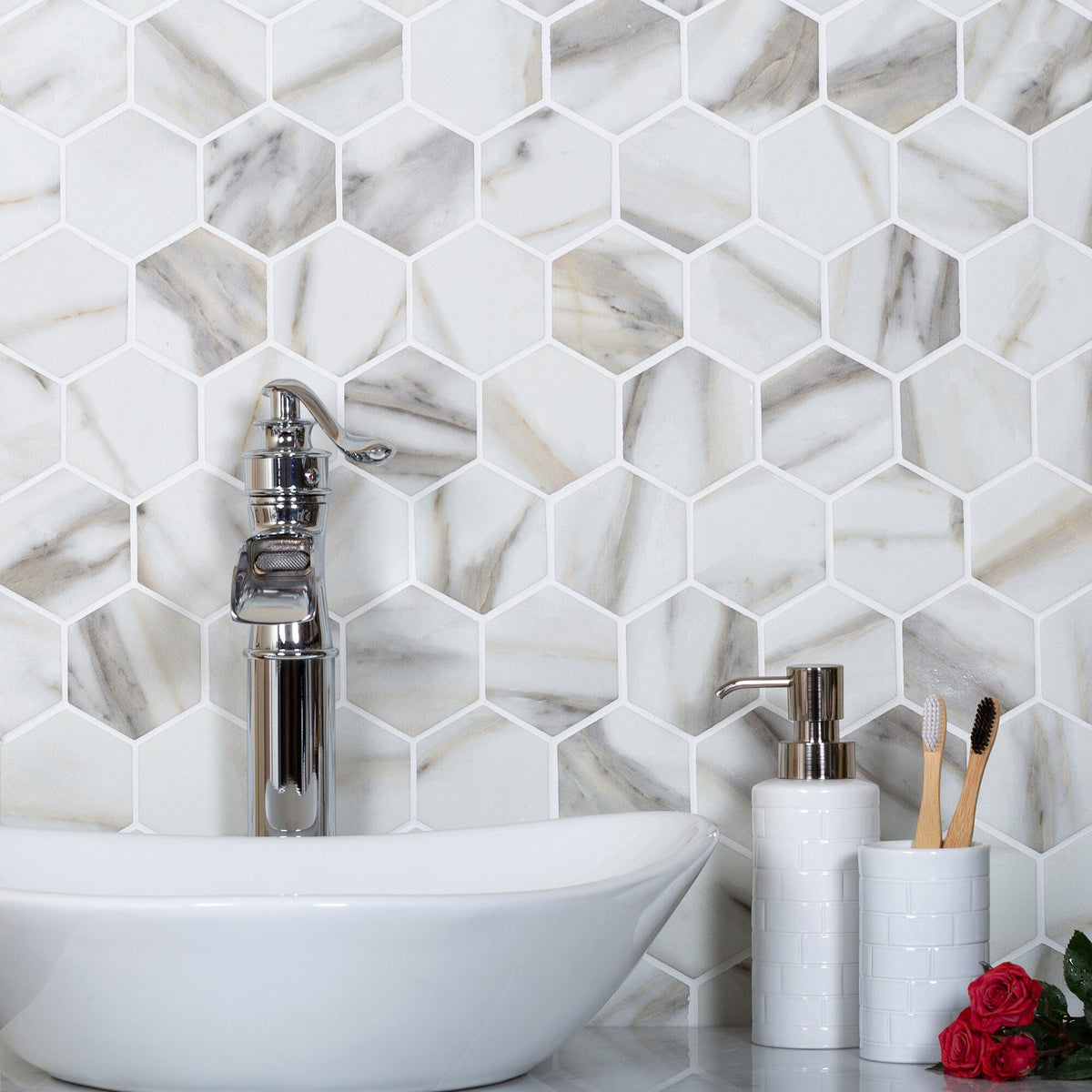 Apollo Tile (Sample) Beige 4-in x 4-in Matte Glass Honeycomb Wood Look Floor and Wall Tile