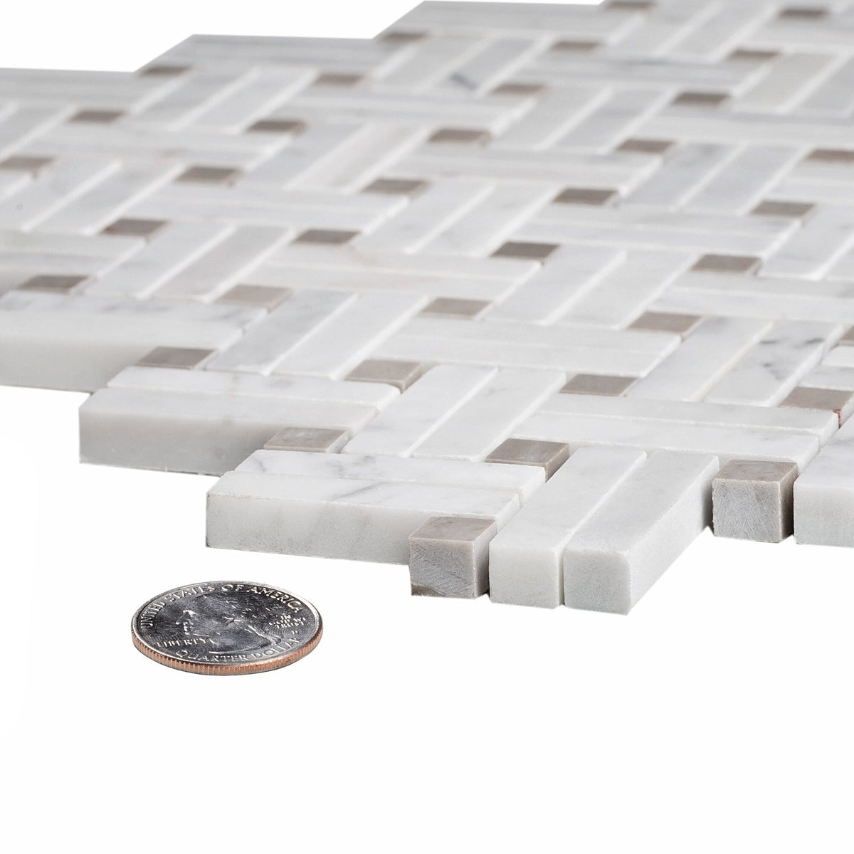 Apollo Tile White, Beige 11-in x 11-in Polished Natural Stone Marble Basketweave Marble Look Floor and Wall Tile (4.47-sq. ft/ Carton)